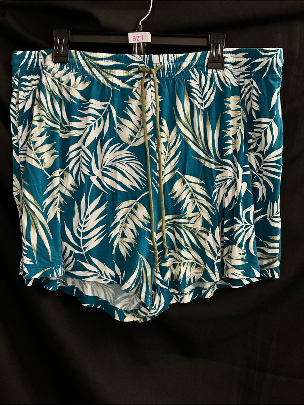 Joyspun Women’s Teal & White Tropical Print Drawstring Shorts 2XL 18W-20W